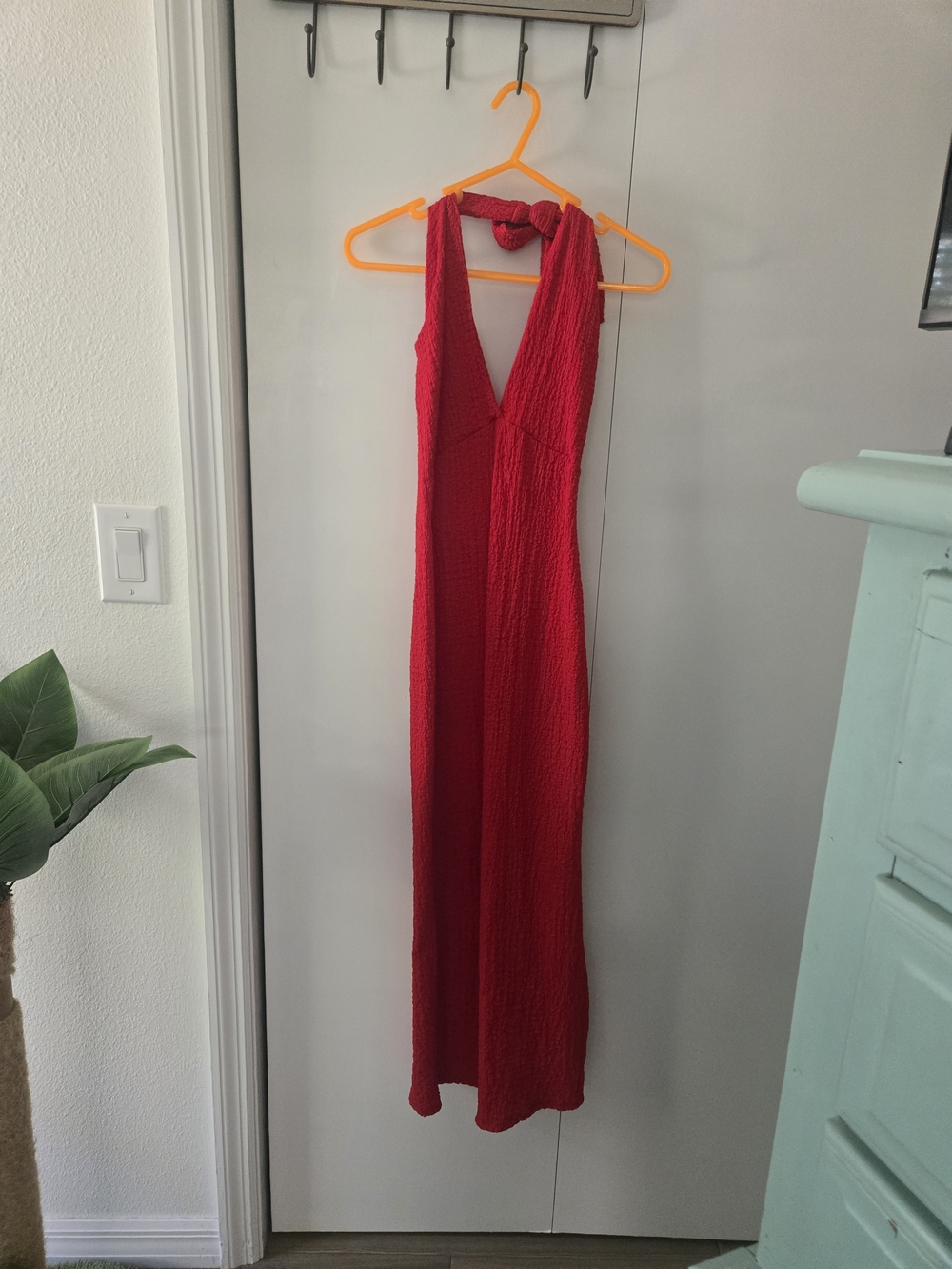 See You Monday Red Backless V-Neck Maxi Dress